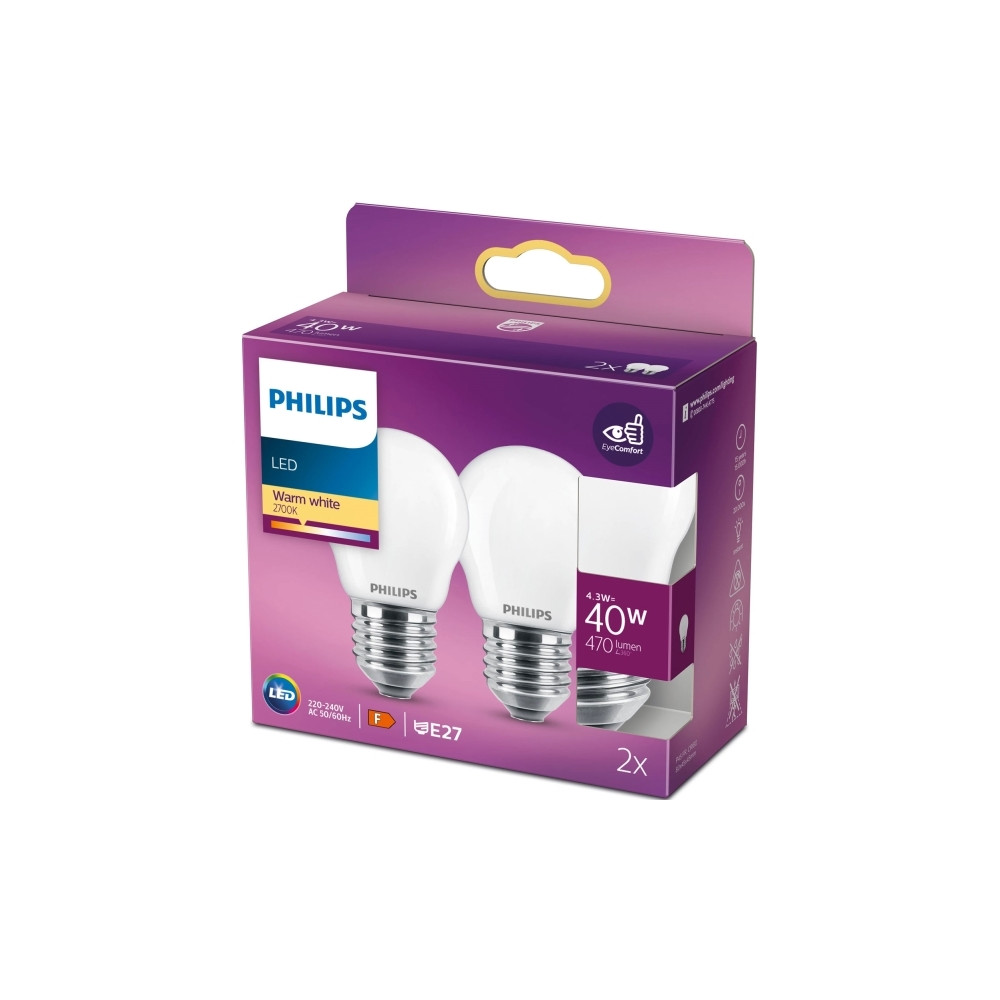 Produktbild för Philips LED Classic - LED-glödlampa - form: P45 - E27 - 4.3 W - varmt vitt ljus - 2700 K