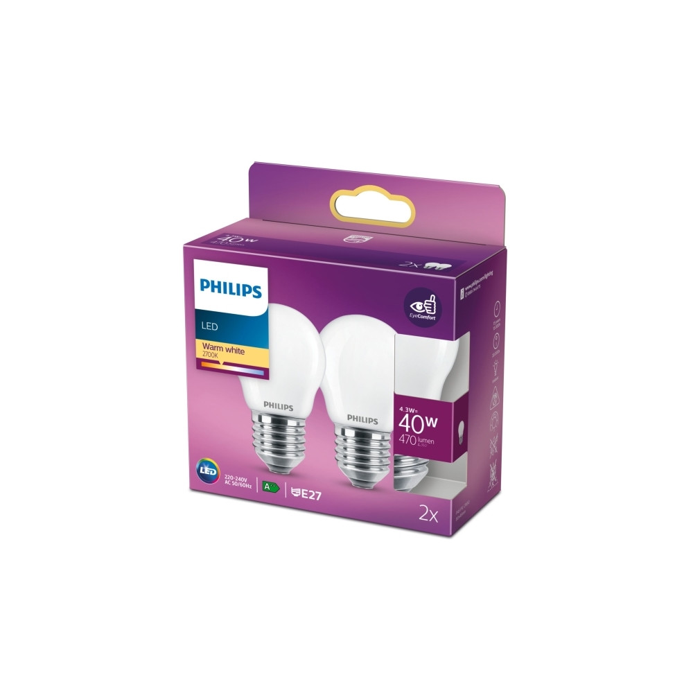 Produktbild för Philips LED Classic - LED-glödlampa - form: P45 - E27 - 4.3 W - varmt vitt ljus - 2700 K