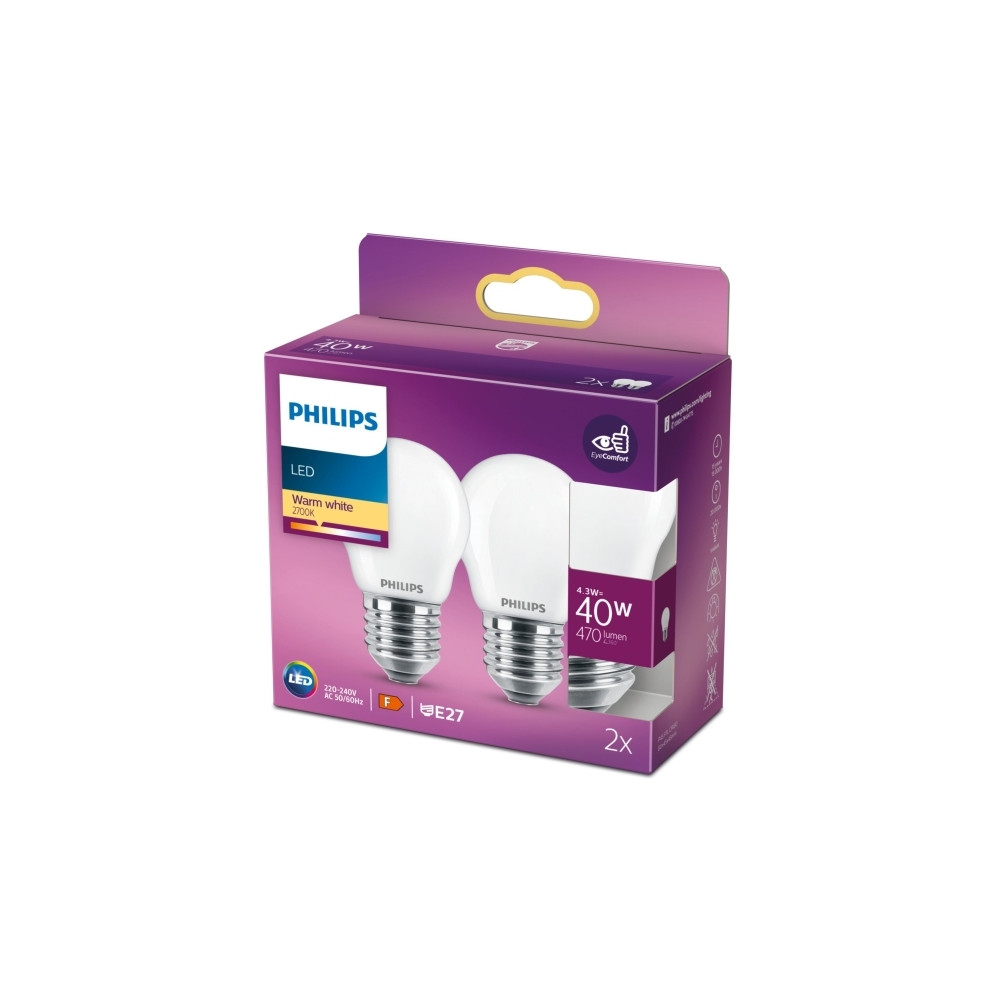 Produktbild för Philips LED Classic - LED-glödlampa - form: P45 - E27 - 4.3 W - varmt vitt ljus - 2700 K