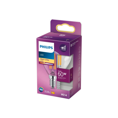 Philips Philips - LED-glödlampa - klar finish - E14 - 6.5 W - varmt vitt ljus - 2700 K - transparent