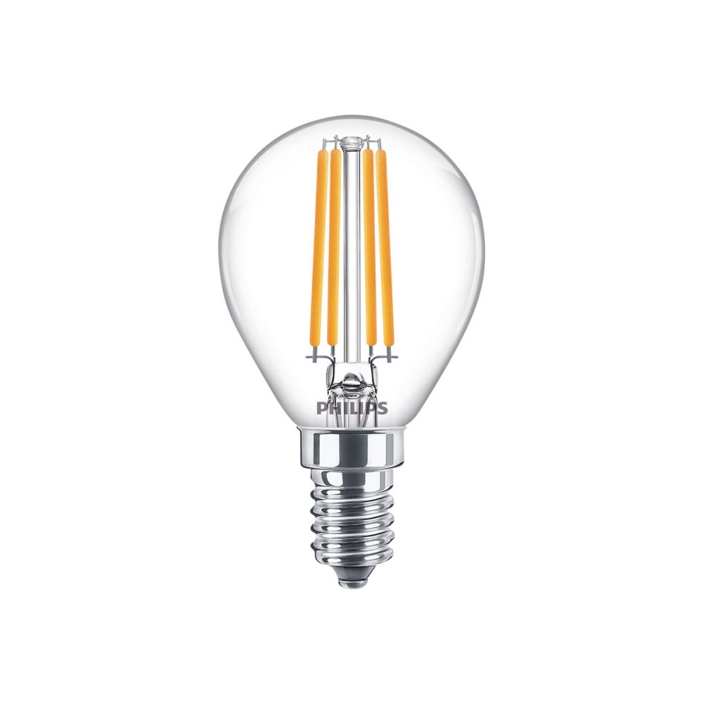 Produktbild för Philips - LED-glödlampa - klar finish - E14 - 6.5 W - varmt vitt ljus - 2700 K - transparent