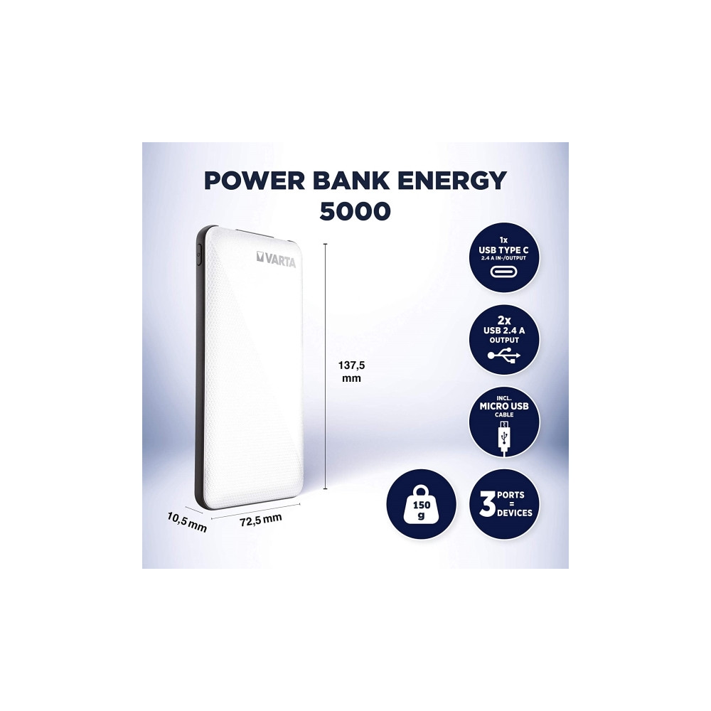 Produktbild för Varta Energy power bank - Li-pol - 2 x USB, USB-C - 12 Watt