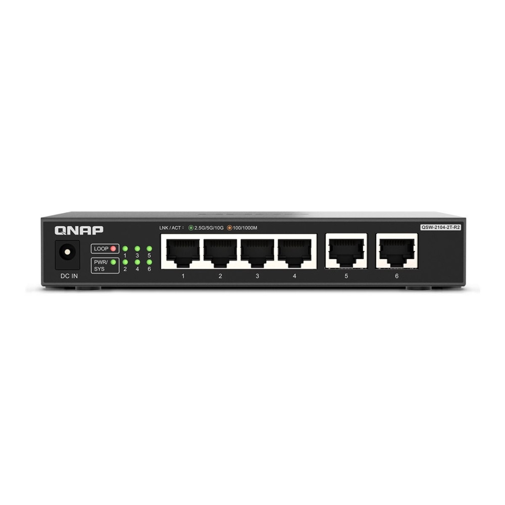 Produktbild för QNAP QSW-2104-2T-R2 - switch - 6 portar - ohanterad