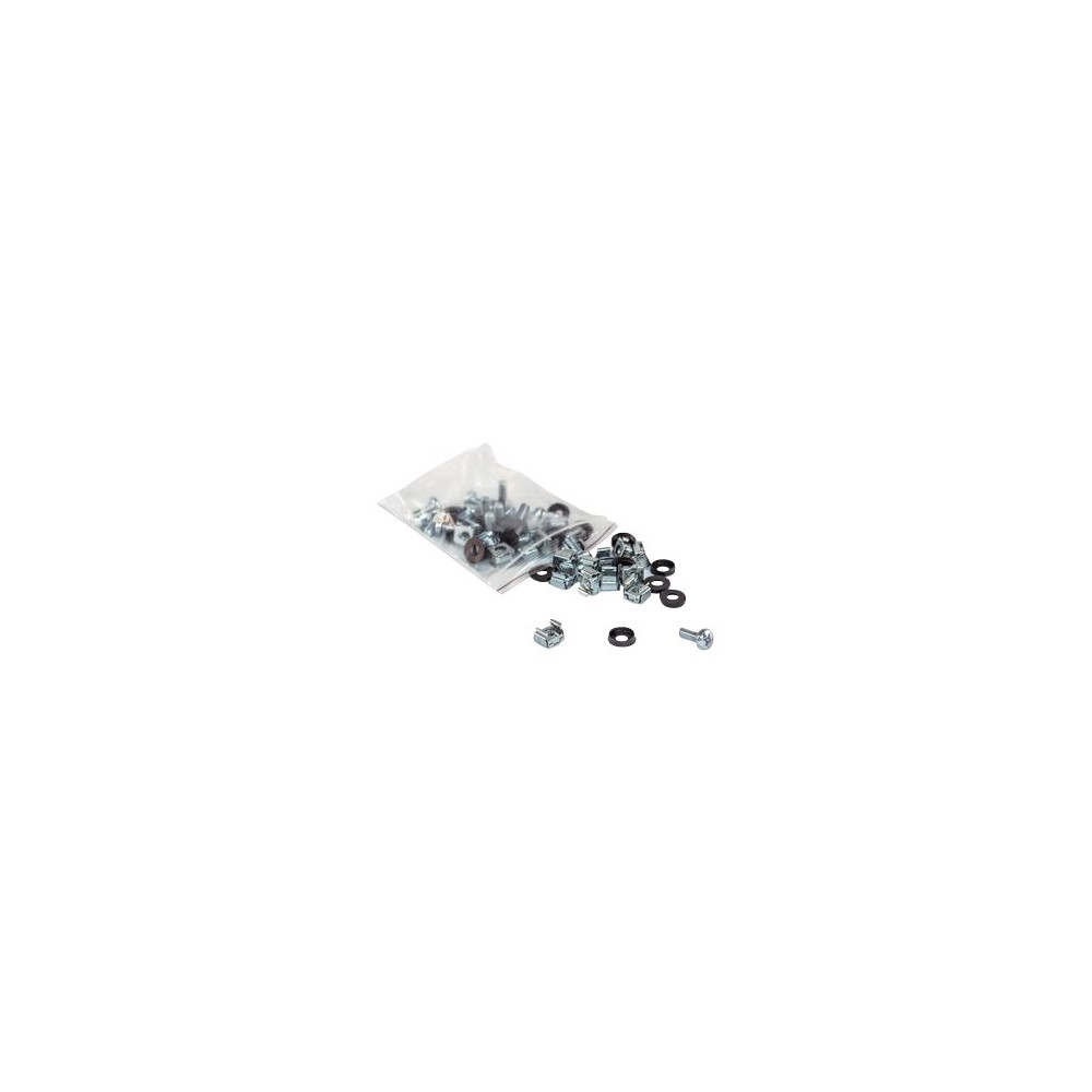 Produktbild för Intellinet Cage Nut Set, 20 Pack - M6 Nuts, Bolts and Washers, Suitable for Network Cabinets/Server Racks, Plastic Storage Jar, Lifetime Warranty - skruvar, muttrar och mellanläggsbrickor för rack