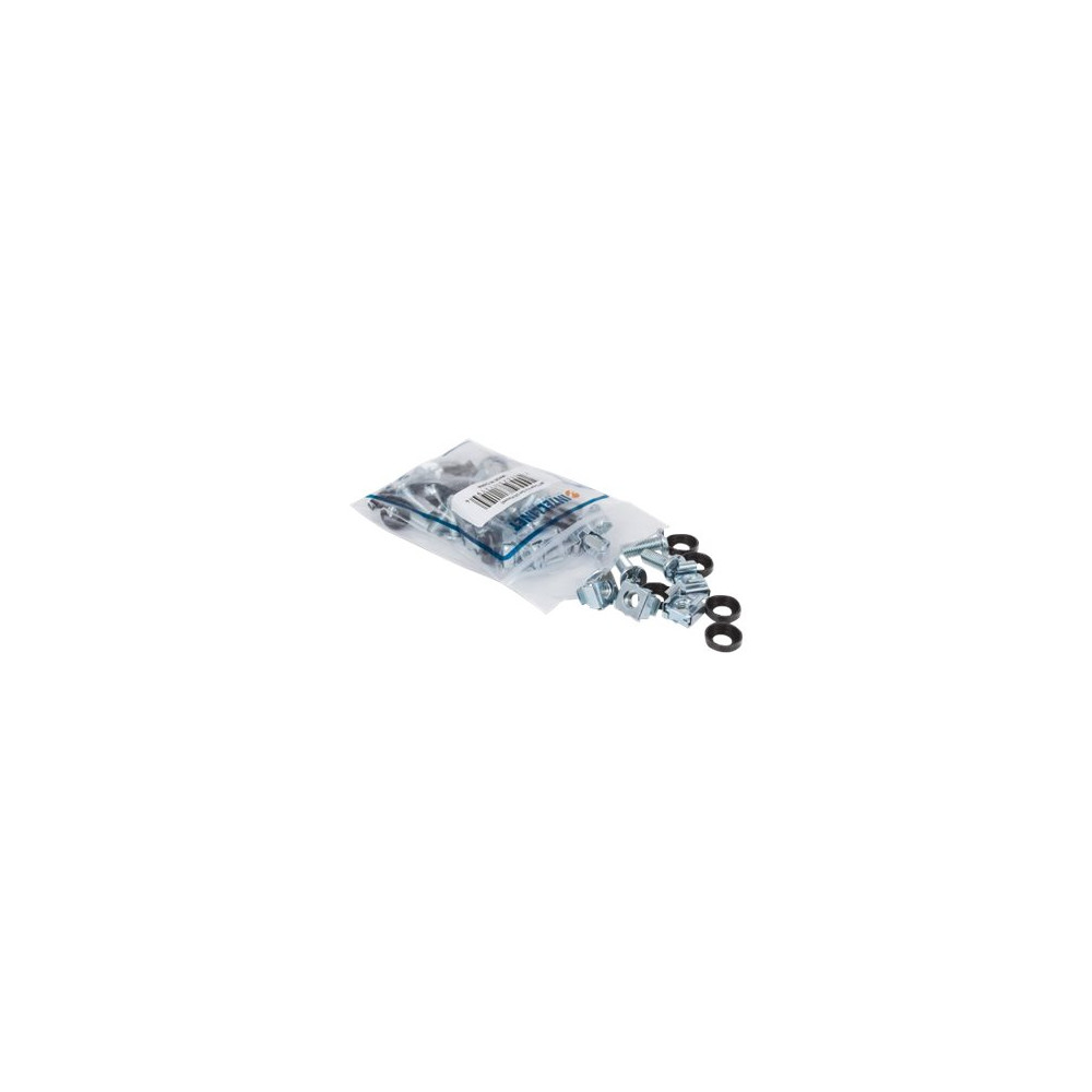 Produktbild för Intellinet Cage Nut Set, 20 Pack - M6 Nuts, Bolts and Washers, Suitable for Network Cabinets/Server Racks, Plastic Storage Jar, Lifetime Warranty - skruvar, muttrar och mellanläggsbrickor för rack
