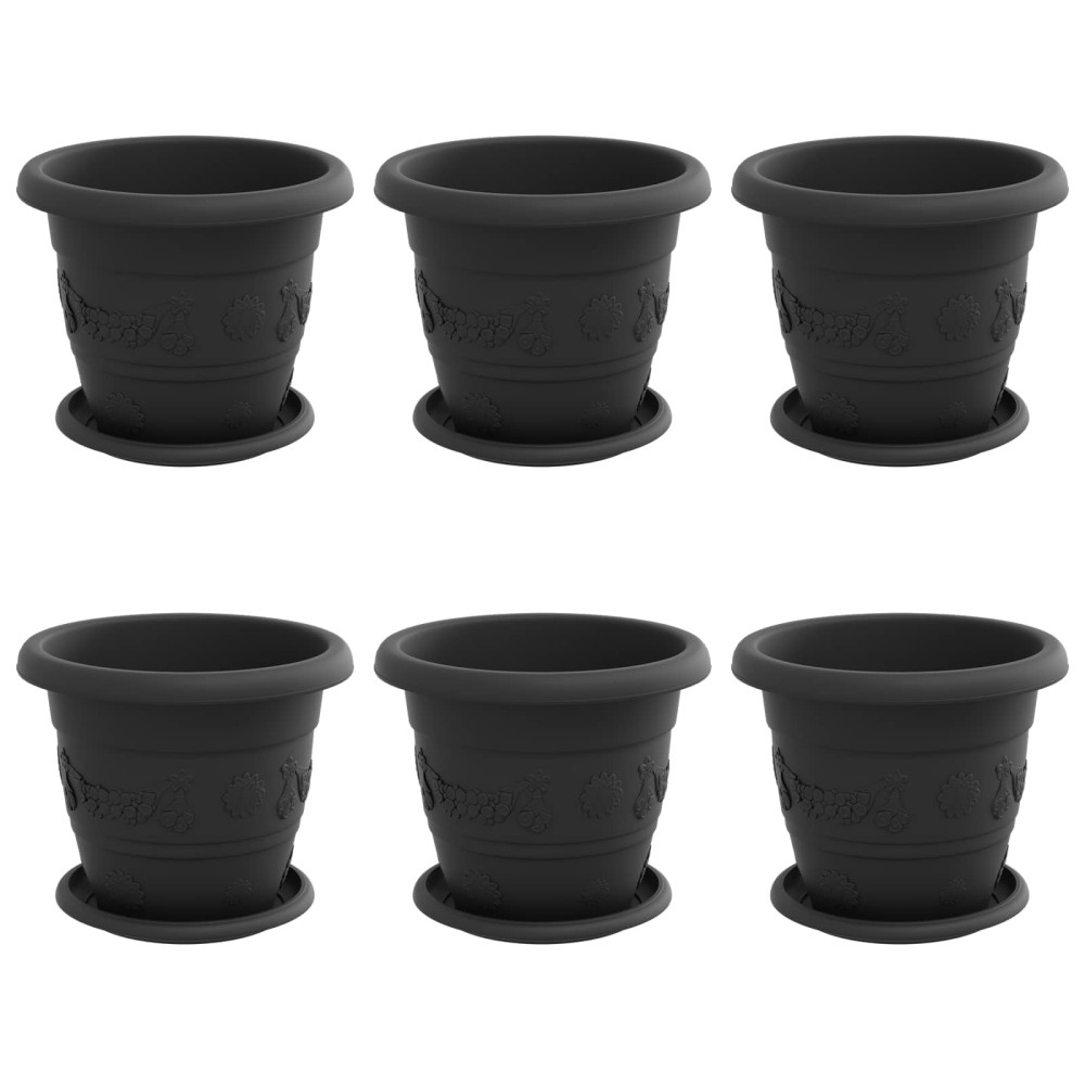 Produktbild för Växtkrukor 6 pcs Svart Ø 22 x 18 cm Plast