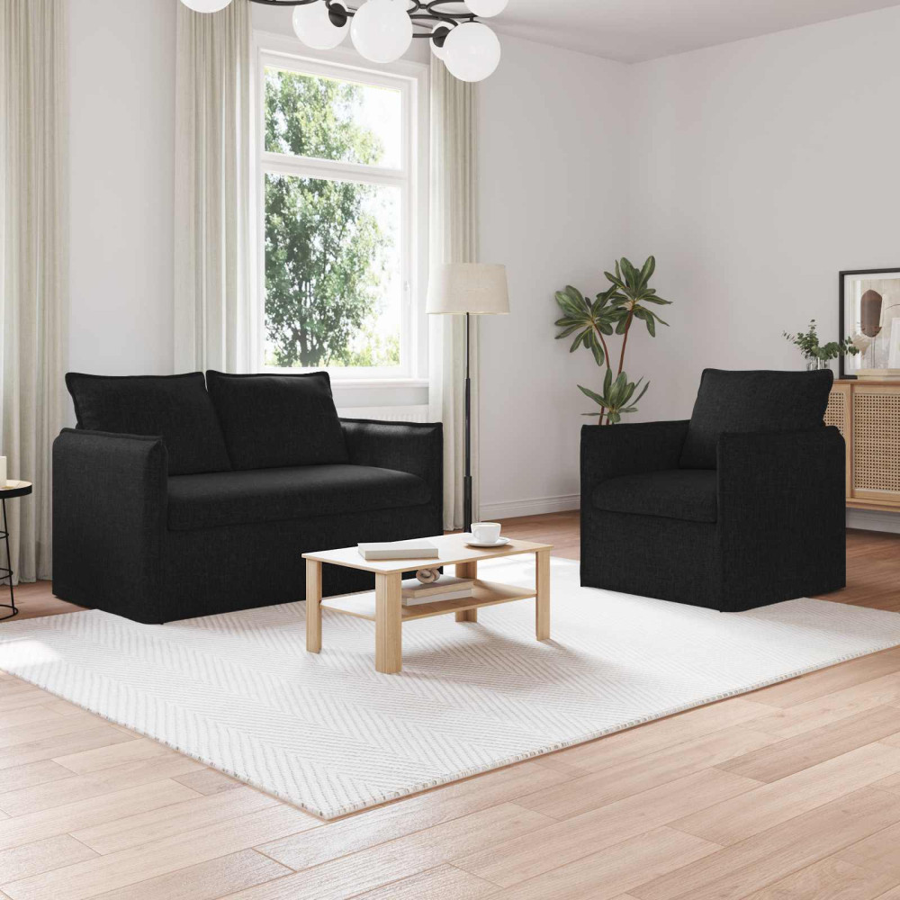 Produktbild för Soffset 2 pcs Svart 136 x 82 x 85 cm Tyg