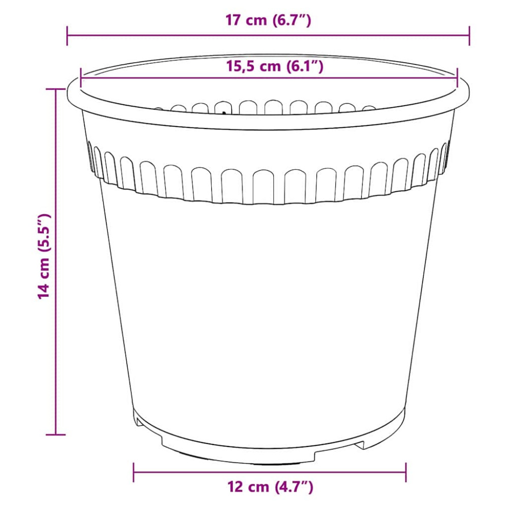Produktbild för Rund Blomkruka 6 pcs Svart Ø 17 x 14 cm Plast