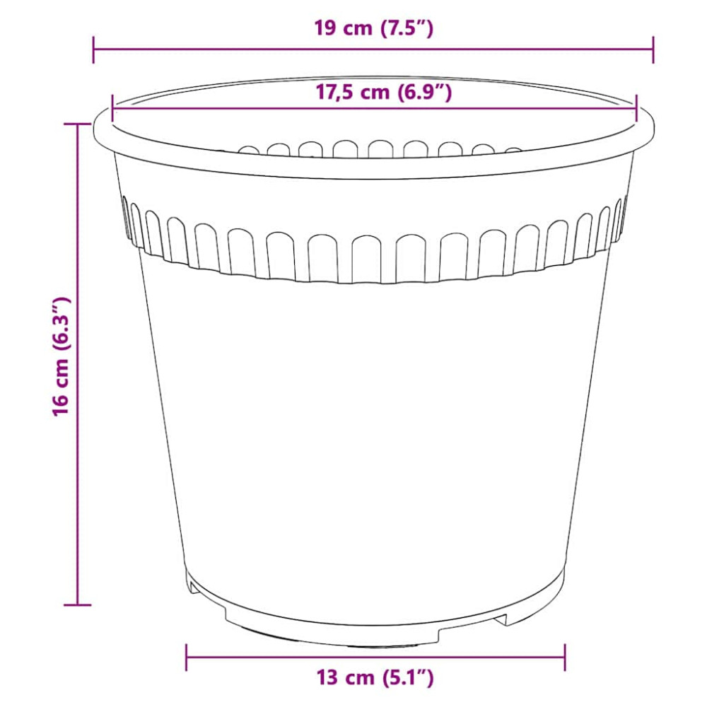 Produktbild för Rund Blomkruka 6 pcs Svart Ø 19 x 16 cm Plast