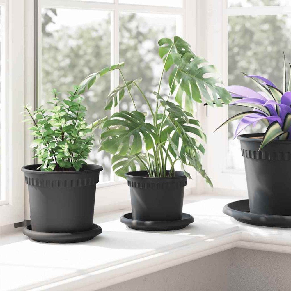 Produktbild för Rund Blomkruka 24 pcs Svart Ø 12,5 x 10 cm Plast