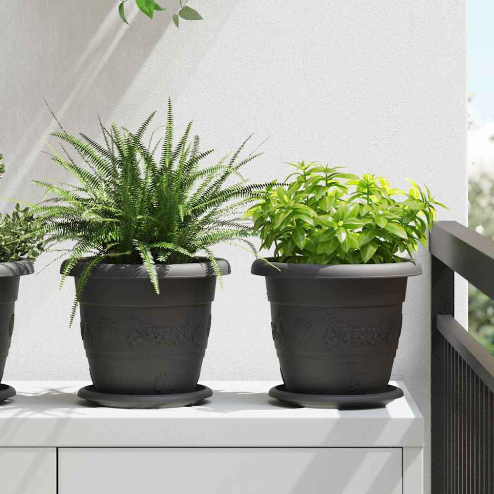 Produktbild för Rund Blomkruka 6 pcs Svart Ø 22 x 18 cm Plast