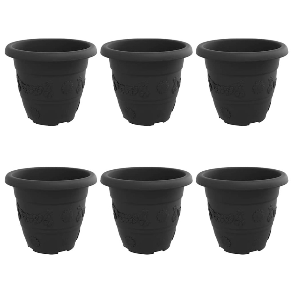 Produktbild för Rund Blomkruka 6 pcs Svart Ø 22 x 18 cm Plast