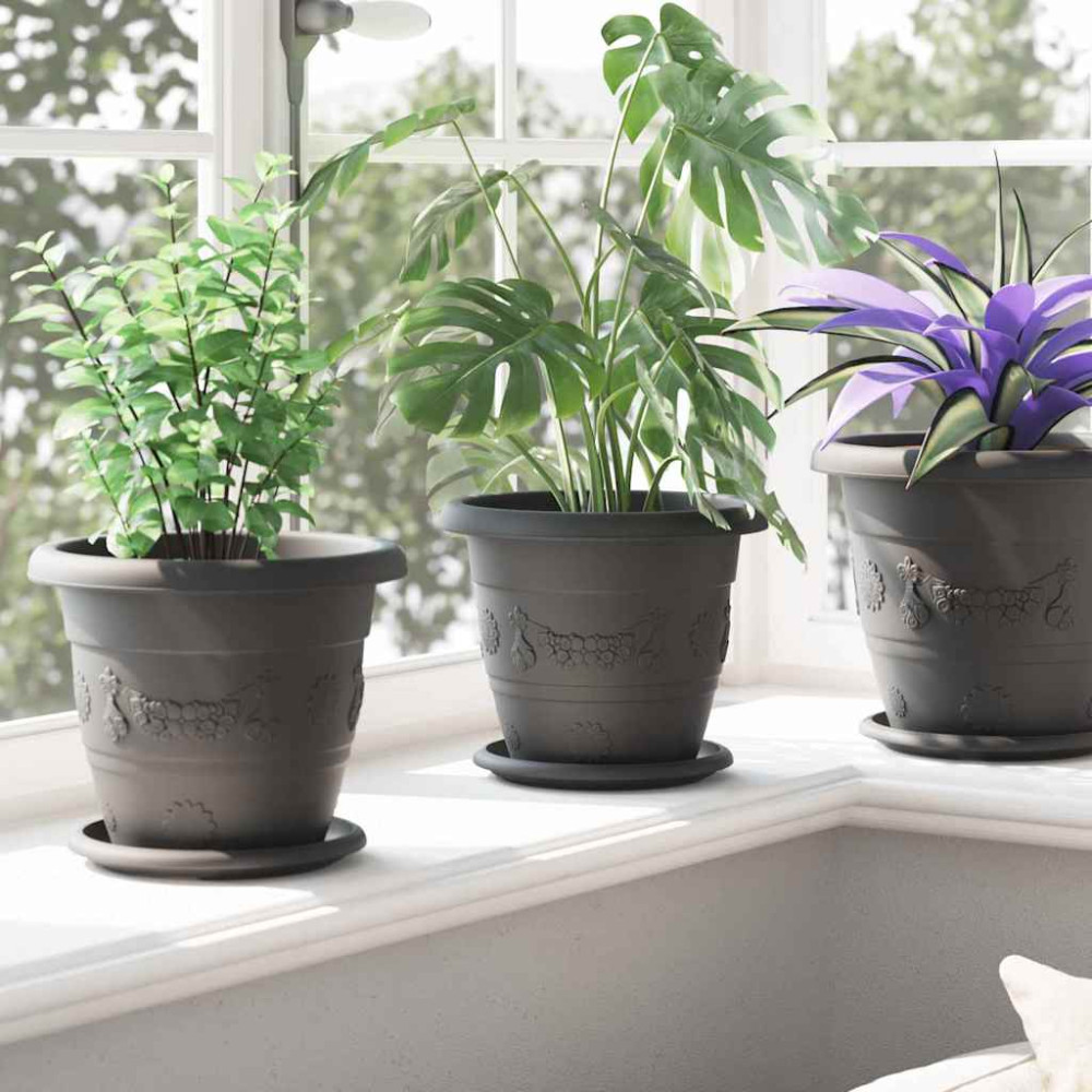 Produktbild för Rund Blomkruka 6 pcs Svart Ø 22 x 18 cm Plast