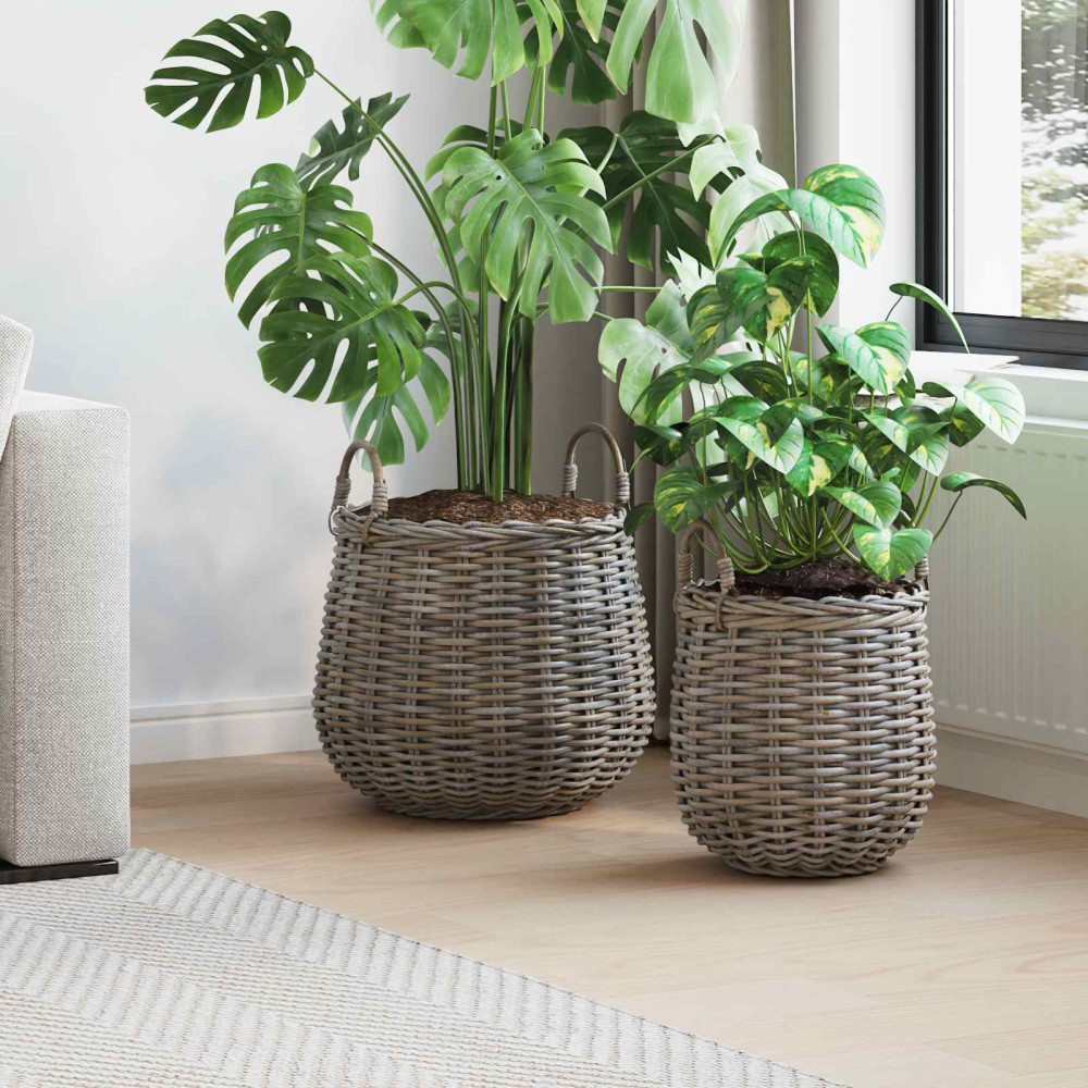 Produktbild för Planteringskorg med lagring 2 st Naturlig grå Lacak-rattan