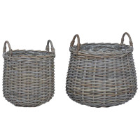 Produktbild för Planteringskorg med lagring 2 st Naturlig grå Lacak-rattan
