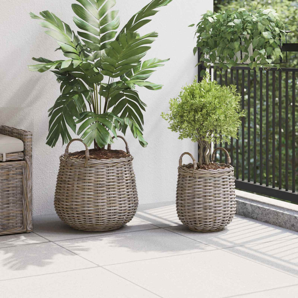 Produktbild för Planteringskorg med lagring 2 st Naturlig grå Lacak-rattan