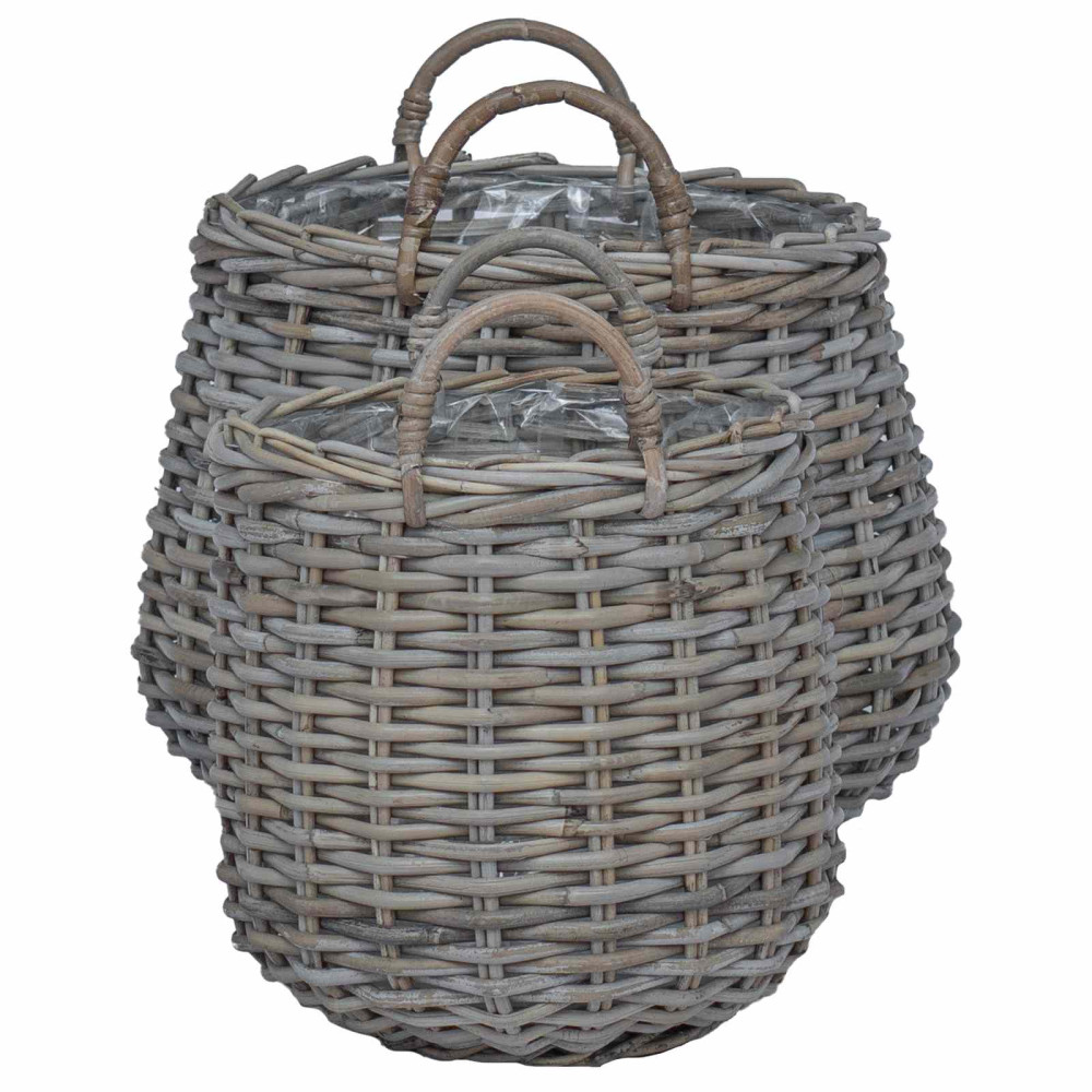 Produktbild för Planteringskorg med lagring 2 st Naturlig grå Lacak-rattan