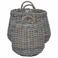 Produktbild för Planteringskorg med lagring 2 st Naturlig grå Lacak-rattan