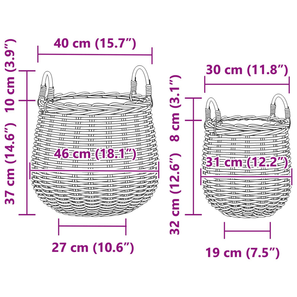 Produktbild för Planteringskorg med lagring 2 st Naturlig grå Lacak-rattan