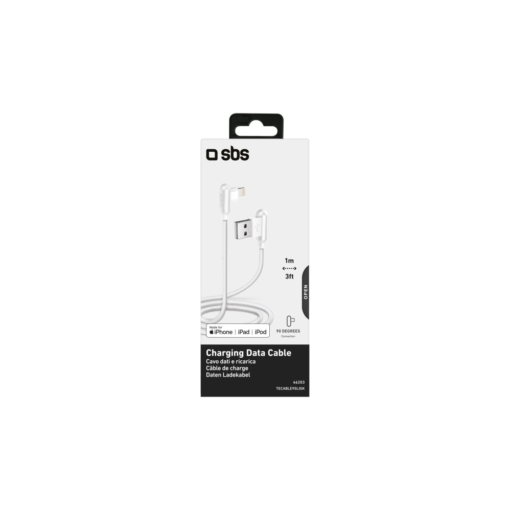 Produktbild för SBS TECABLE90LIGK, 1 m, Lightning, USB A, Hanstik, Hanstik,...