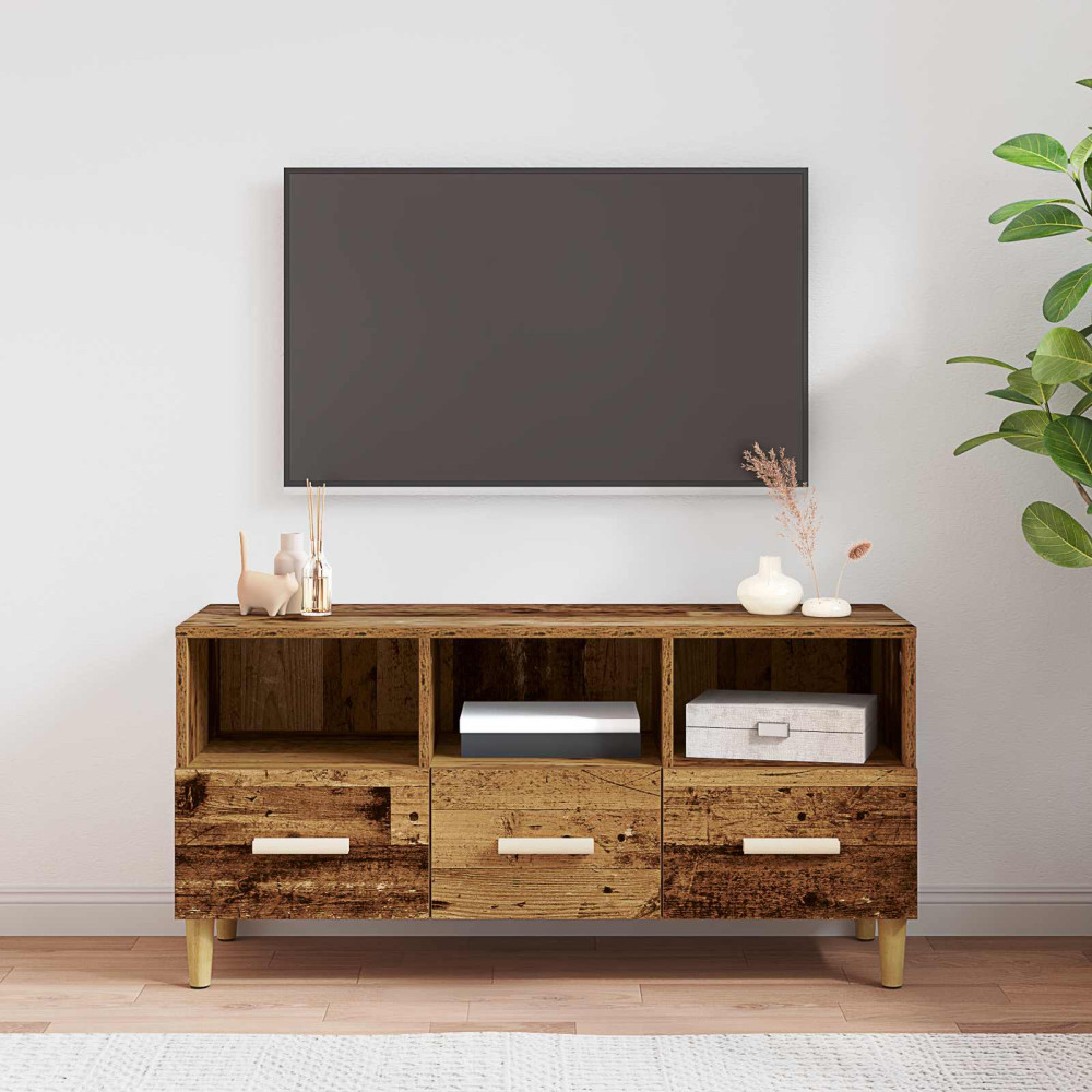 Produktbild för TV-skåp med låda Gammalt trä 102 x 36 x 50 cm Konstruerat trä