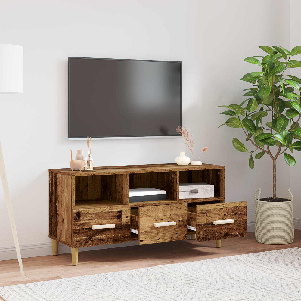Produktbild för TV-skåp med låda Gammalt trä 102 x 36 x 50 cm Konstruerat trä