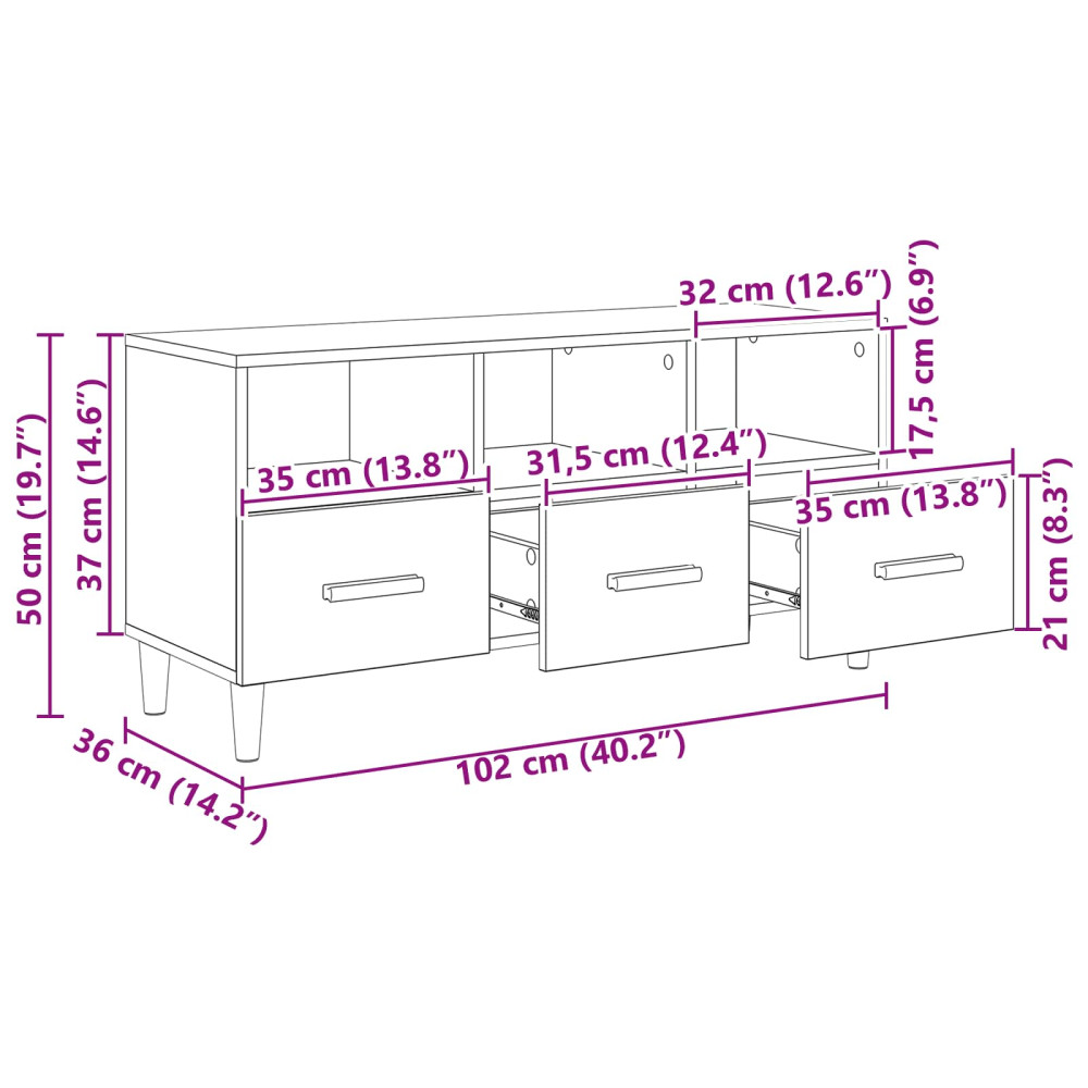 Produktbild för TV-skåp med låda Gammalt trä 102 x 36 x 50 cm Konstruerat trä