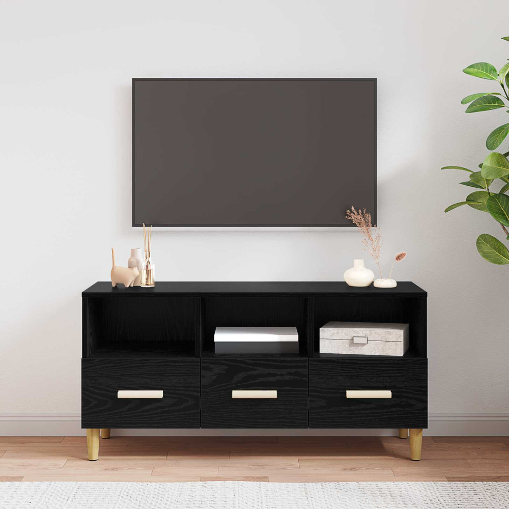 Produktbild för TV-skåp med låda Svart Ek 102 x 36 x 50 cm Konstruerat trä