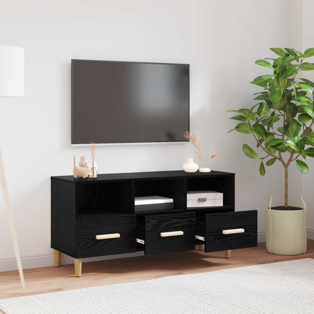 Produktbild för TV-skåp med låda Svart Ek 102 x 36 x 50 cm Konstruerat trä