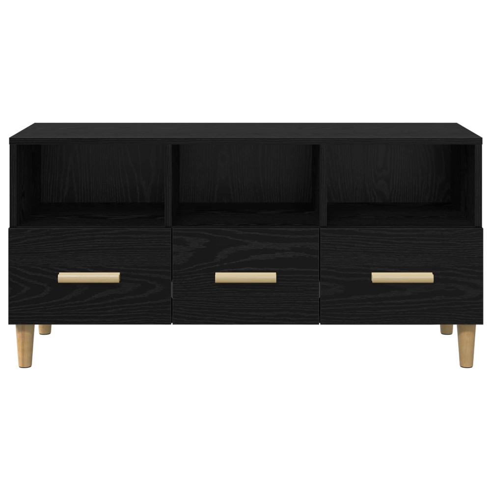Produktbild för TV-skåp med låda Svart Ek 102 x 36 x 50 cm Konstruerat trä