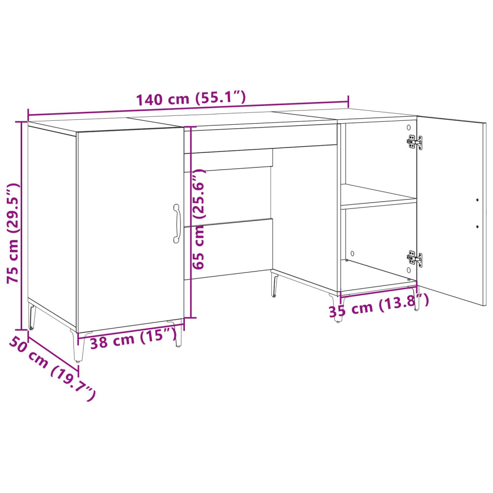 Produktbild för Skrivbord med dörr Artisan Ek 140 x 50 x 75 cm Konstruerat trä