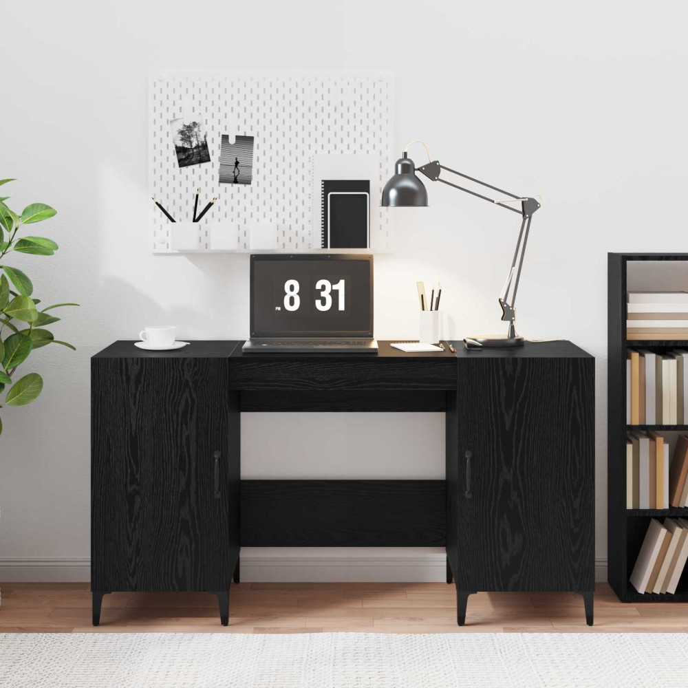 Produktbild för Skrivbord med lagring Svart Ek 140 x 50 x 75 cm Konstruerat trä