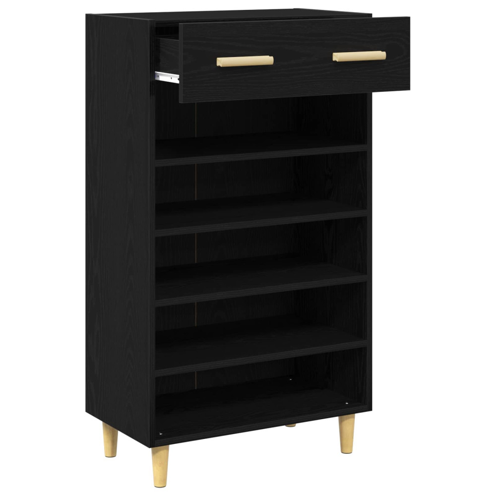 Produktbild för Skoskåp med låda Svart Ek 60 x 35 x 105 cm Konstruerat trä