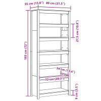 Produktbild för Bokskåp Vaxbrun 80 x 35 x 183 cm Massiv furu