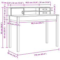 Produktbild för Skrivbord med låda Vaxbrun 110 x 50 x 93 cm Massivt furuvirke