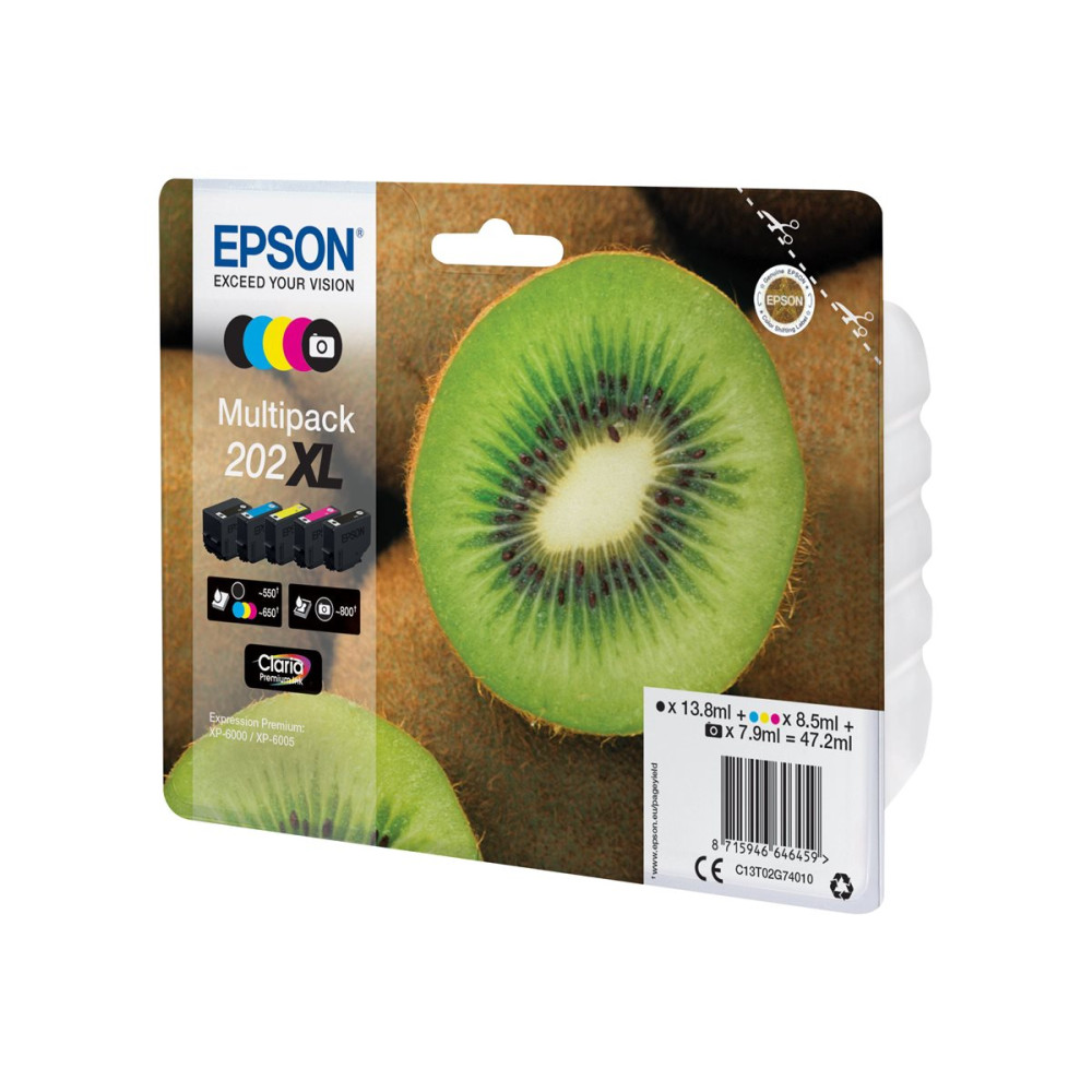 Produktbild för Epson Multipack 202XL - 5-pack - hög kapacitet - svart, gul, cyan, magenta, foto-svart - original - bläckpatron