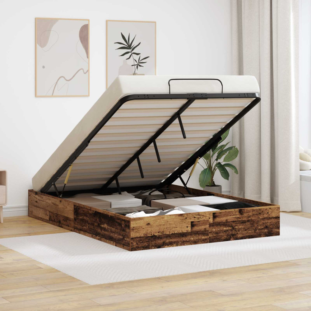 Produktbild för Ottoman Sängram Gammalt trä 193 x 135 x 25 cm Konstruerat trä
