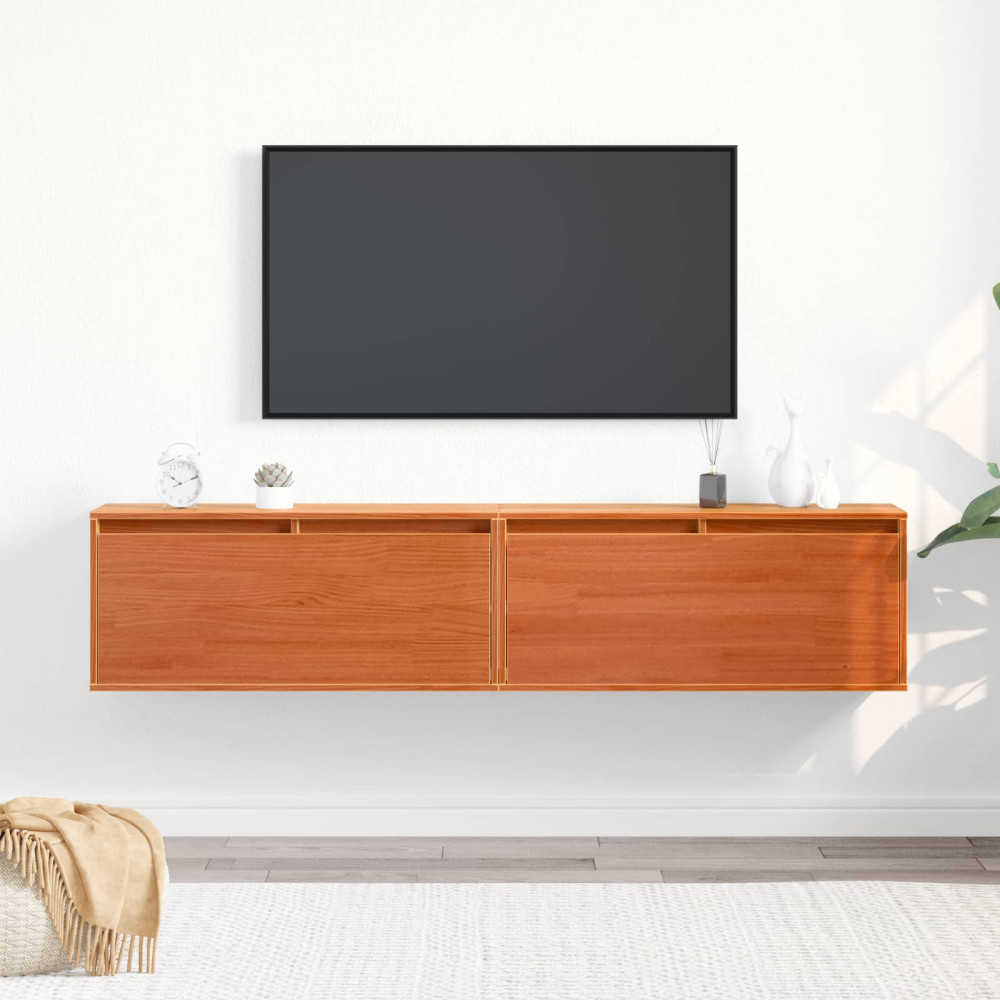 Produktbild för Väggskåp med hylla 2 pcs Vaxbrun 80 x 30 x 35 cm Massiv furu