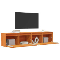 Produktbild för Väggskåp med hylla 2 pcs Vaxbrun 80 x 30 x 35 cm Massiv furu