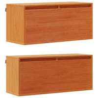 Produktbild för Väggskåp med hylla 2 pcs Vaxbrun 80 x 30 x 35 cm Massiv furu