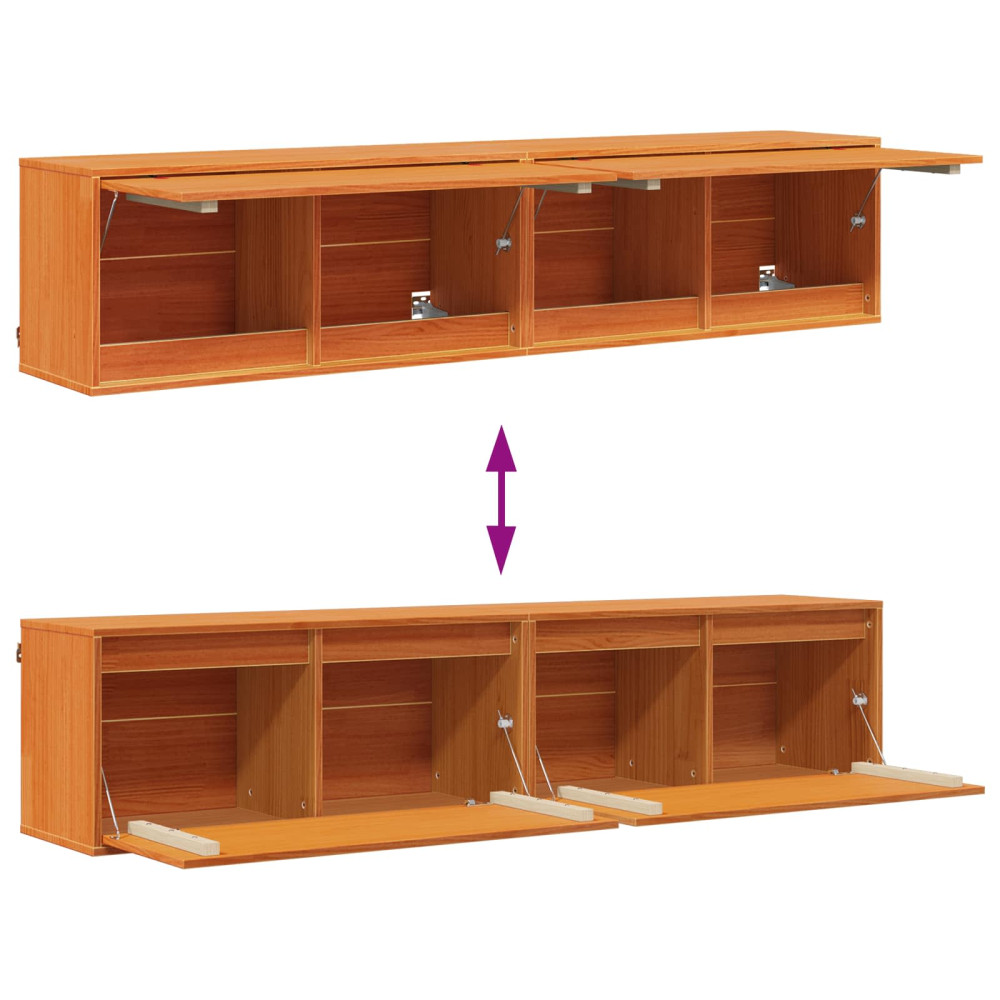Produktbild för Väggskåp med hylla 2 pcs Vaxbrun 80 x 30 x 35 cm Massiv furu