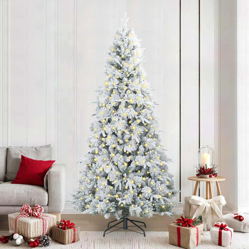 Produktbild för Plast Hingad Julgran med 300 LED-lampor Vit 240 cm PE och PVC
