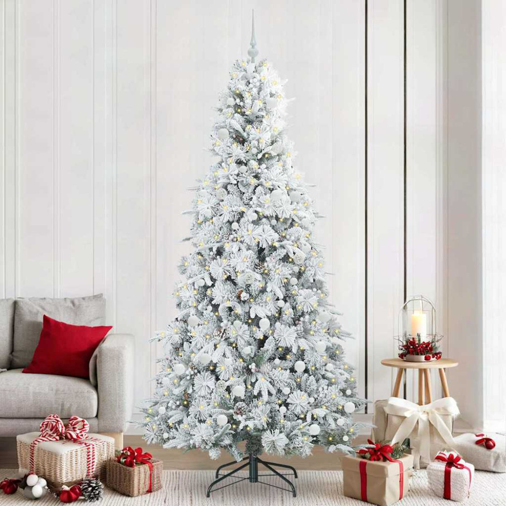 Produktbild för Plast Hingad Julgran med 300 LED-lampor Vit 240 cm PE och PVC