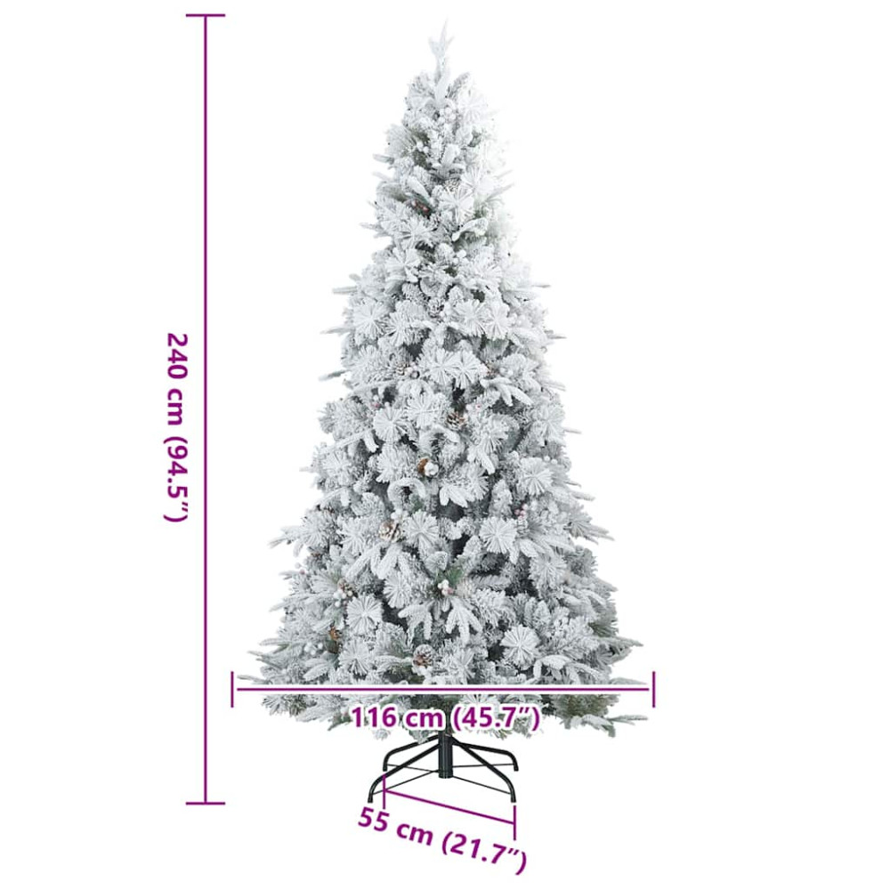 Produktbild för Konstgjord Vikbar Julgran Snö Flocked med stativ Vit 240 cm