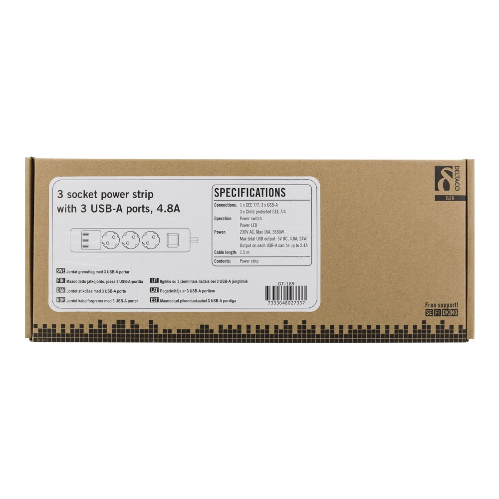 Produktbild för DELTACO GT-189 - effektband - 3680 Watt