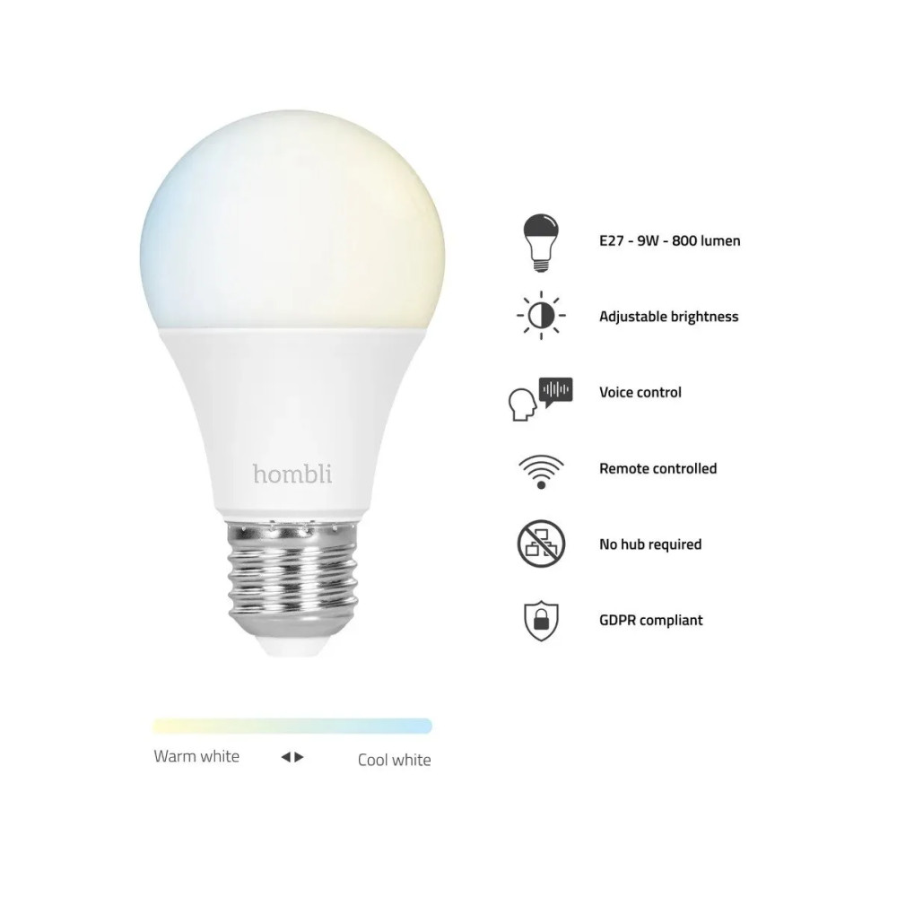 Produktbild för Hombli HBPP-0102, Smart glödlampa, Multifärg, Vit, E27, Glöd...
