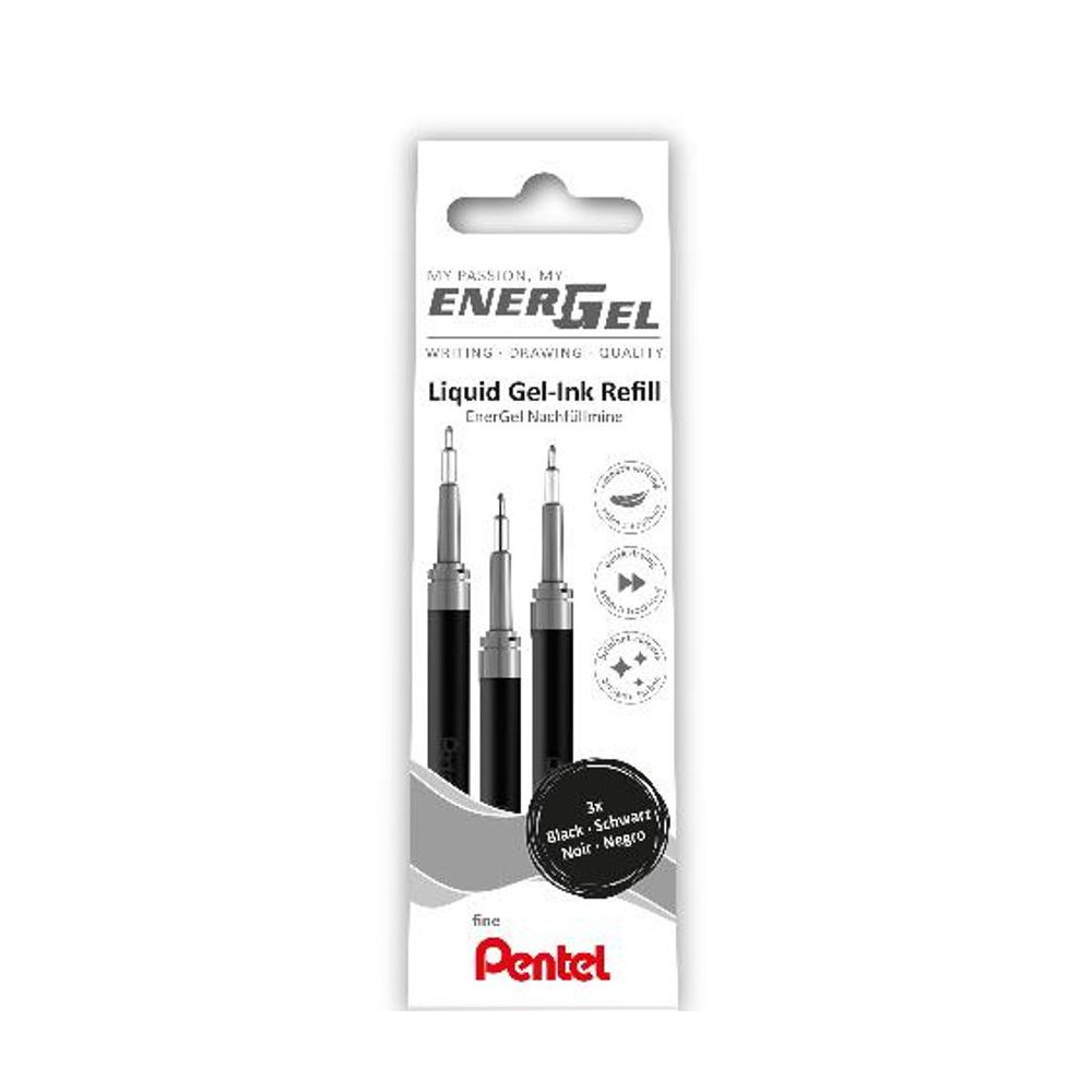 Produktbild för Refill PENTEL EnerGel needle svart 3/fp