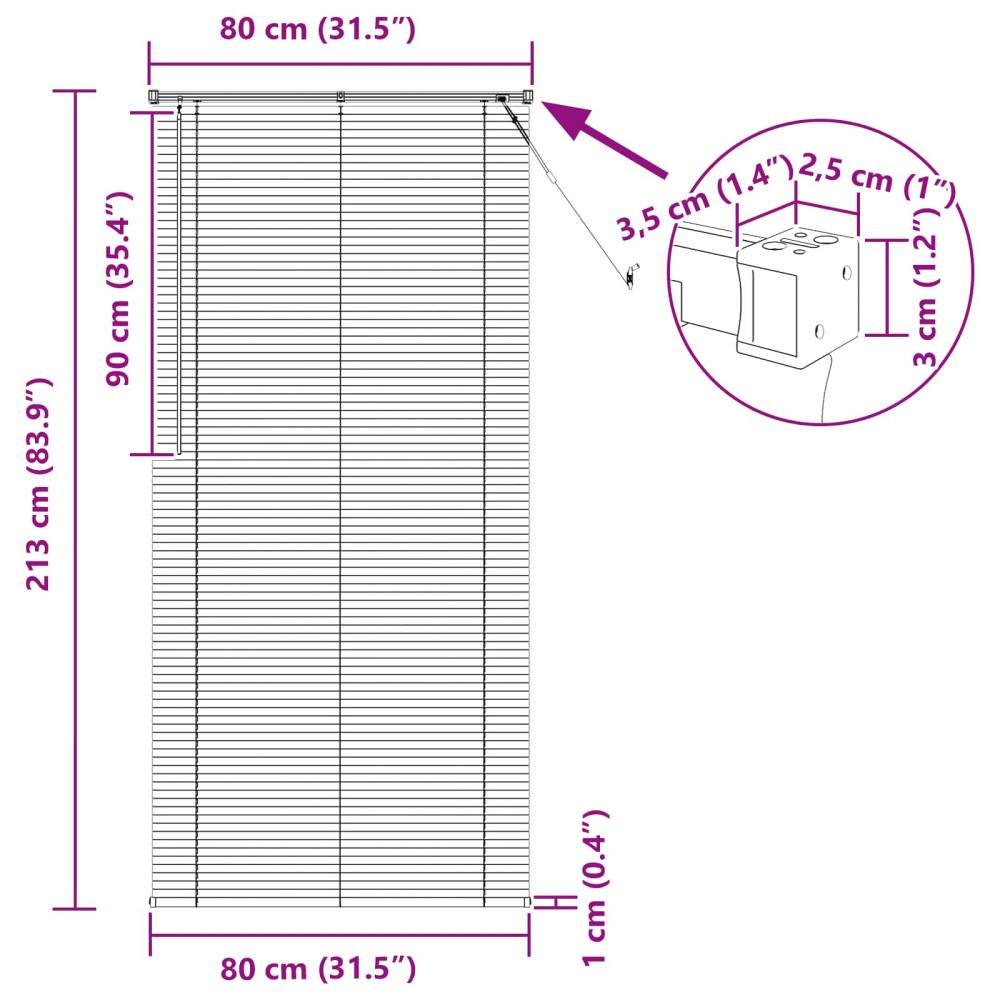 Produktbild för Persienn Silvergrå 213 x 80 cm 25 mm PVC