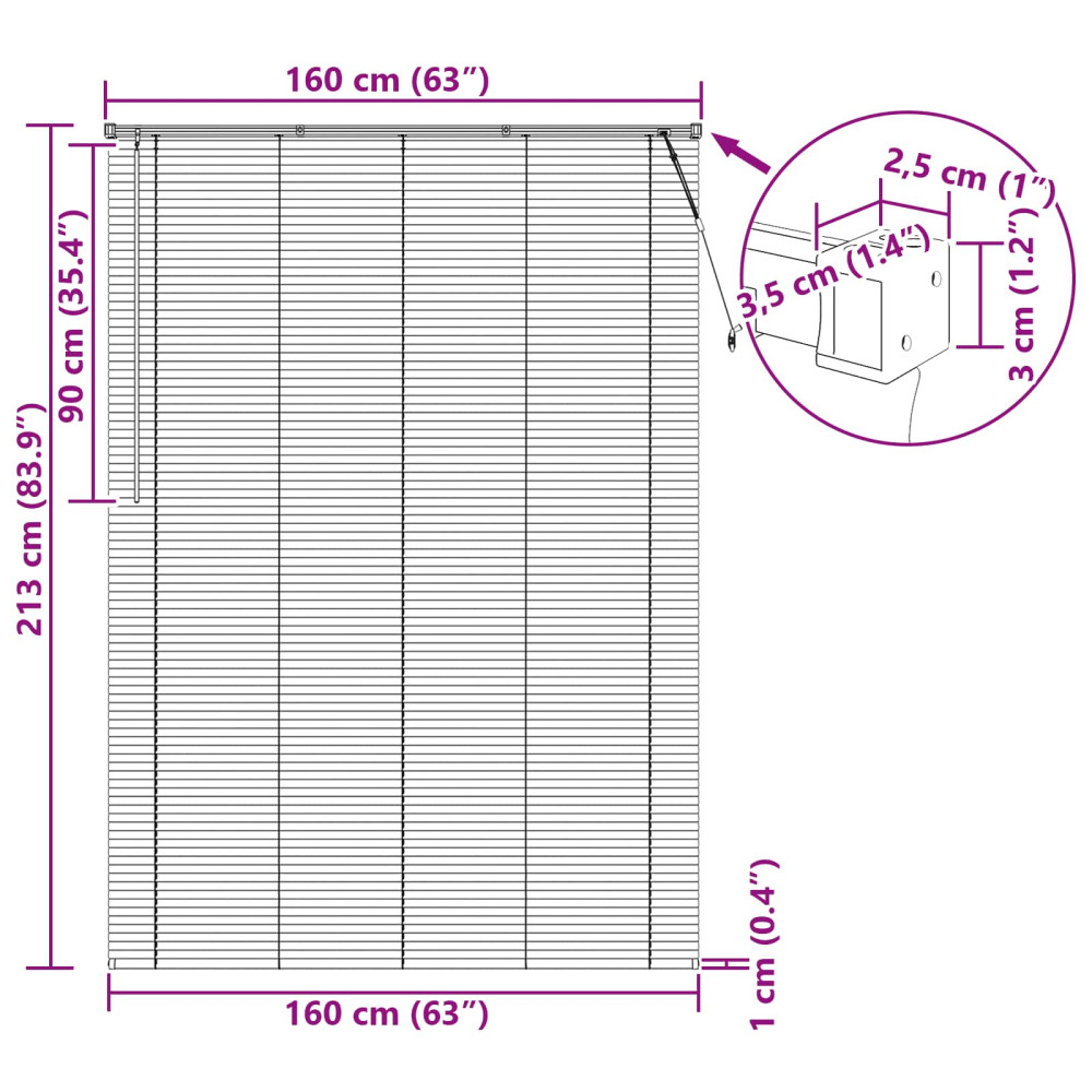 Produktbild för Persienn Vit 213 x 160 cm 25 mm PVC