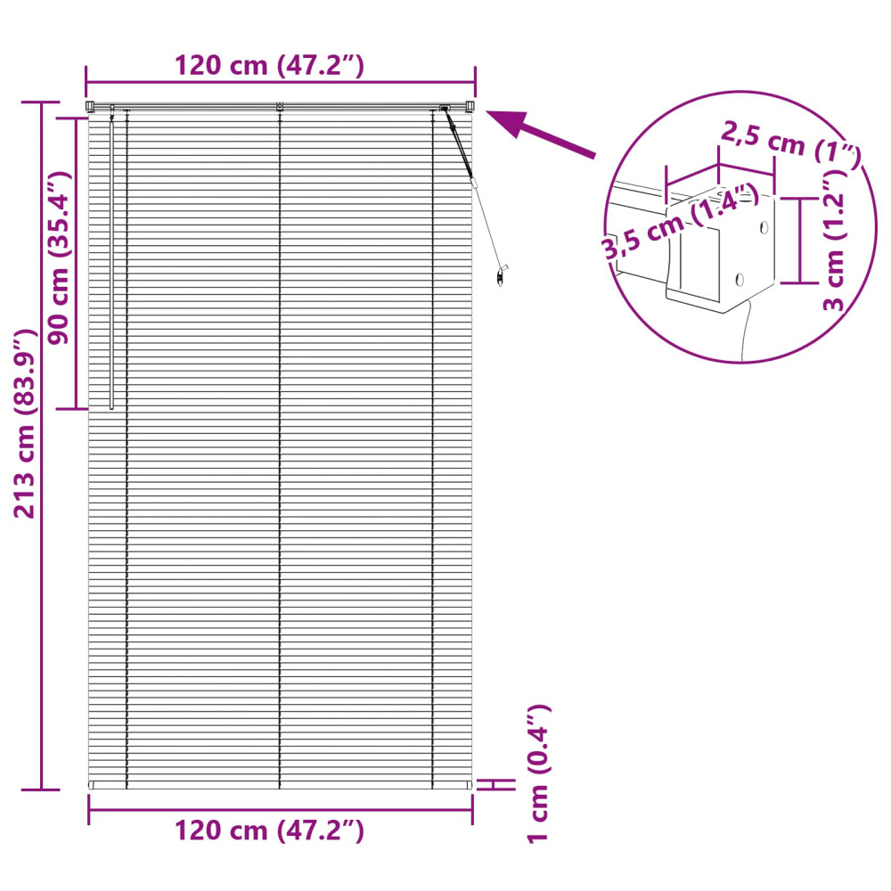 Produktbild för Persienn Ljusbrun med Mönster 213 x 120 cm 25 mm PVC